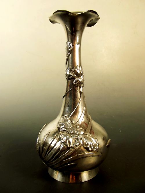 chinese onlaid silver vase c1900 - CATEGORY: ANTIQUE SILVER - DATED 1900