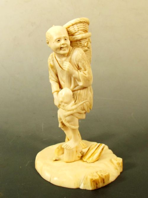 japanese meiji period ivory fisherman okimono - CATEGORY: ANTIQUE MISCELLANEOUS - DATED 1890