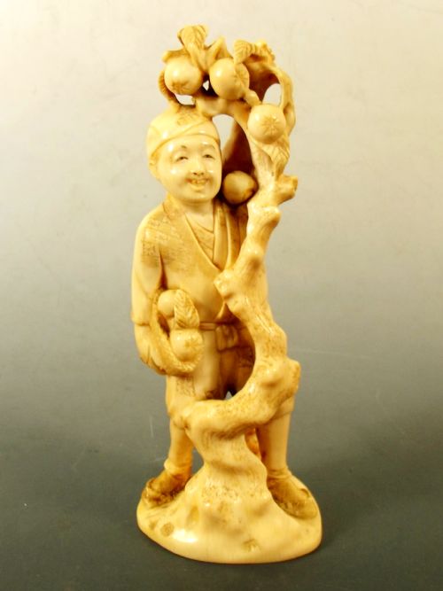 japanese meiji period ivory fruit picker okimono - CATEGORY: ANTIQUE MISCELLANEOUS - DATED 1890