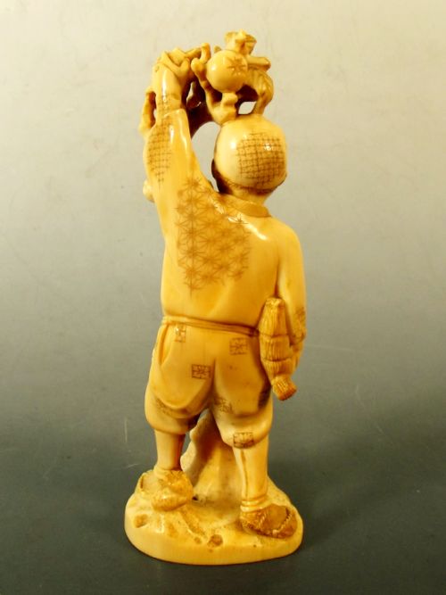 JAPANESE MEIJI PERIOD IVORY FRUIT PICKER OKIMONO - ADDITIONAL PHOTO 2
