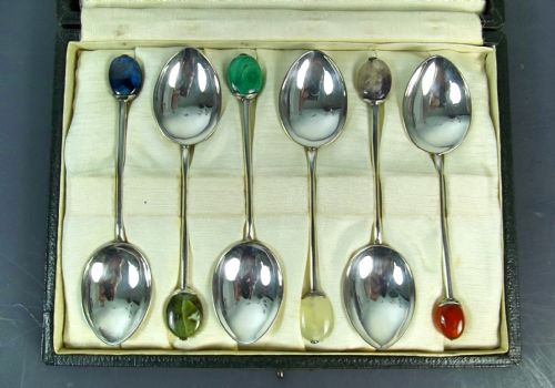 BOXED SET 6 SILVER AND HARDSTONE SPOONS BY LIBERTY CO - ADDITIONAL PHOTO 5
