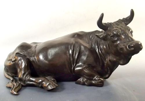 large japanese meiji period bronze okimono recumbent bull - CATEGORY: ANTIQUE SCULPTURES - DATED 1890