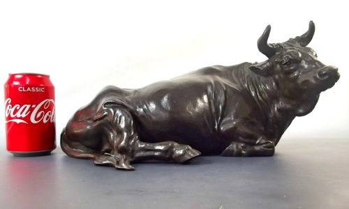 LARGE JAPANESE MEIJI PERIOD BRONZE OKIMONO RECUMBENT BULL - ADDITIONAL PHOTO 10
