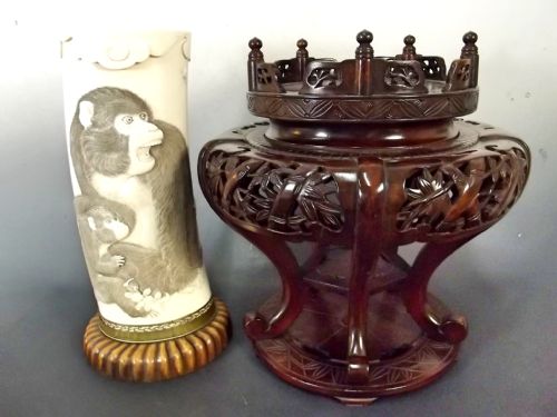 ENORMOUS JAPANESE MEIJI PERIOD CARVED TUSK VASE ON STAND - ADDITIONAL PHOTO 8