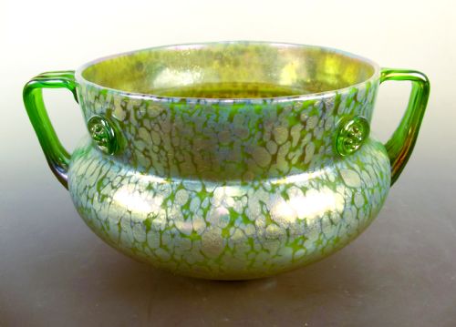 LARGE LOETZ CRETA PAPILLION BLUE ON GREEN BOWL - ADDITIONAL PHOTO 1