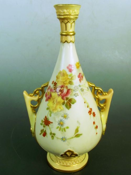 ROYAL WORCESTER HAND PAINTED BLUSH IVORY VASE - ADDITIONAL PHOTO 1