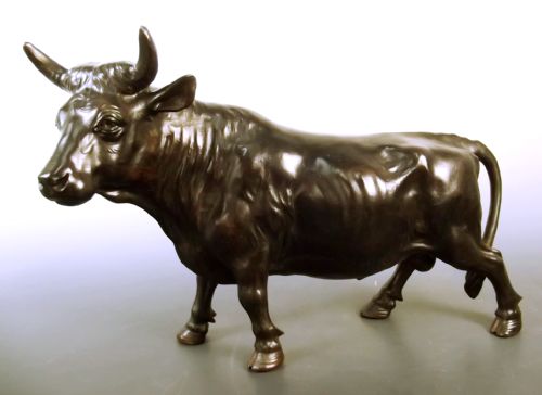 japanese taisho period soft metal bull okimono - CATEGORY: ANTIQUE METAL - DATED 1920