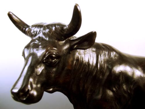 JAPANESE TAISHO PERIOD SOFT METAL BULL OKIMONO - ADDITIONAL PHOTO 1