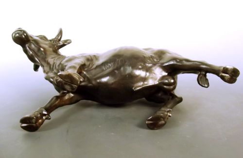 JAPANESE TAISHO PERIOD SOFT METAL BULL OKIMONO - ADDITIONAL PHOTO 6