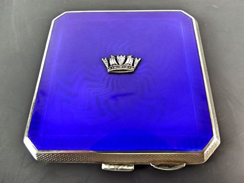 art deco hallmarked silver and enamel crown compact - CATEGORY: ANTIQUE SILVER - DATED 1940