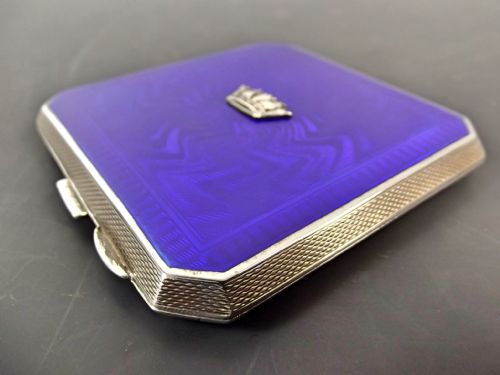 ART DECO HALLMARKED SILVER AND ENAMEL CROWN COMPACT - ADDITIONAL PHOTO 1
