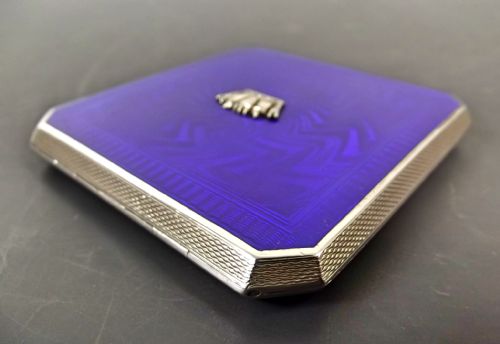 ART DECO HALLMARKED SILVER AND ENAMEL CROWN COMPACT - ADDITIONAL PHOTO 2