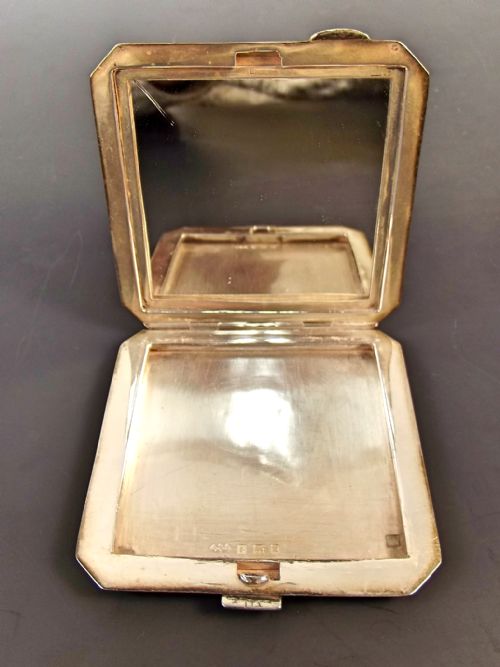 ART DECO HALLMARKED SILVER AND ENAMEL CROWN COMPACT - ADDITIONAL PHOTO 4