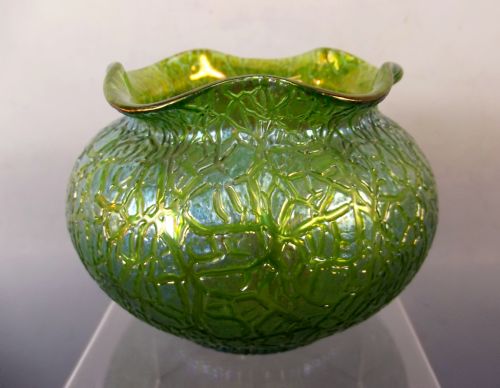 art nouveau loetz blue on green mimosa glass vase - CATEGORY: ANTIQUE GLASS - DATED 1900