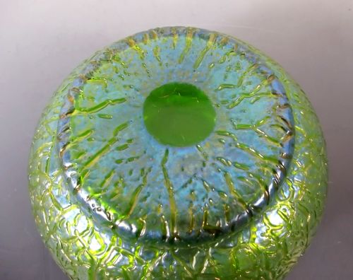 ART NOUVEAU LOETZ BLUE ON GREEN MIMOSA GLASS VASE - ADDITIONAL PHOTO 4