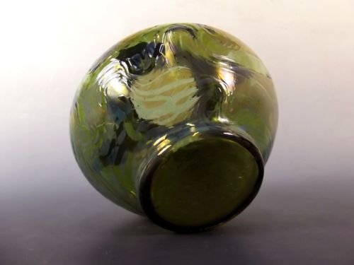 ART NOUVEAU LOETZ BLUE ON GREEN PEWTER MOUNTED VASE - ADDITIONAL PHOTO 5