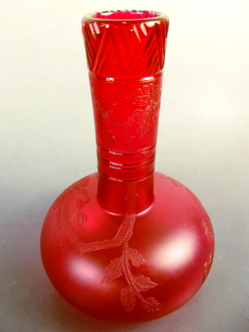 stevens and williams cranberry uranium glass faux cameo vase - CATEGORY: ANTIQUE GLASS - DATED 1890