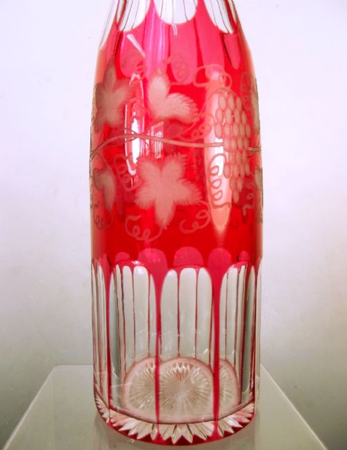 VICTORIAN CRANBERRY AND CLEAR GLASS GRAPE AND VINE DECANTER - ADDITIONAL PHOTO 1