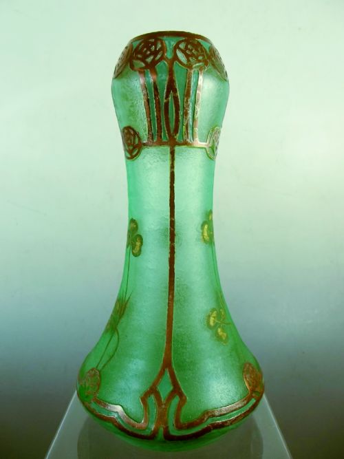continental acid etched cameo green glass vase - CATEGORY: ANTIQUE GLASS - DATED 1900
