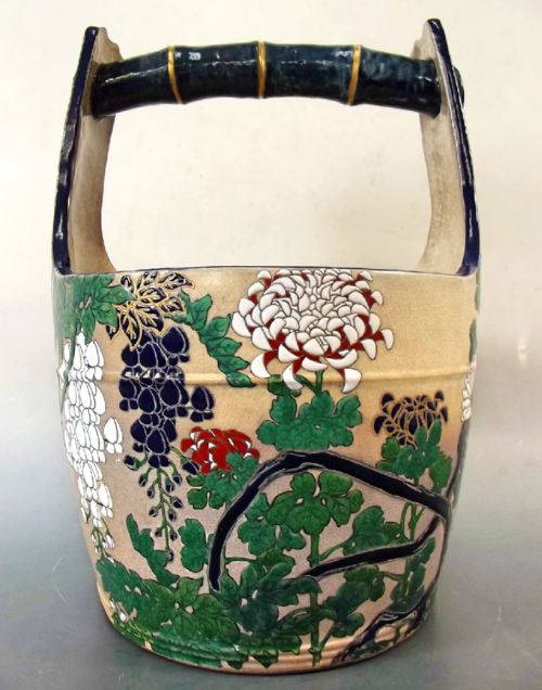 large japanese meiji period satsuma pail by kozan - CATEGORY: ANTIQUE MISCELLANEOUS - DATED 1880