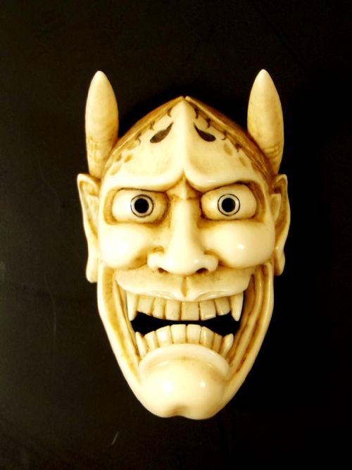 japanese meiji period ivory noh mask netsuke of oni hannya - CATEGORY: ANTIQUE MISCELLANEOUS - DATED 1890