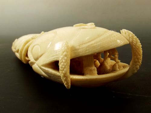 UNUSUAL CHINESE CARVED IVORY DOUBLE WORLD IN A CLAM C1900 - ADDITIONAL PHOTO 2