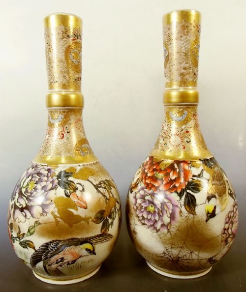 large pair japanese satsuma vases by taizan - CATEGORY: ANTIQUE VASES - DATED 1890