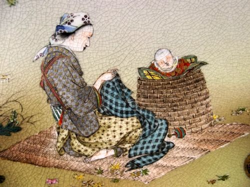 JAPANESE SATSUMA PLATE ON TEAL GROUND SIGNED KINKOZAN - ADDITIONAL PHOTO 2