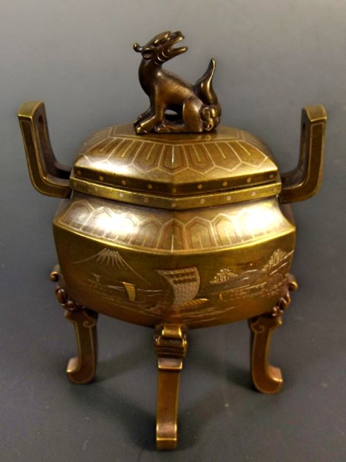 JAPANESE MEIJI PERIOD INLAID BRONZE KORO BY NOGAWA - ADDITIONAL PHOTO 1