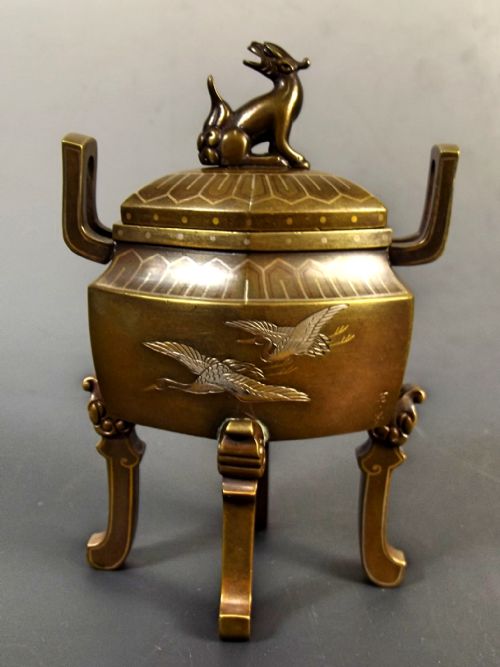 JAPANESE MEIJI PERIOD INLAID BRONZE KORO BY NOGAWA - ADDITIONAL PHOTO 3