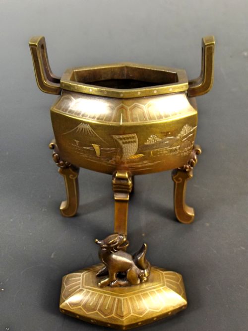 JAPANESE MEIJI PERIOD INLAID BRONZE KORO BY NOGAWA - ADDITIONAL PHOTO 4