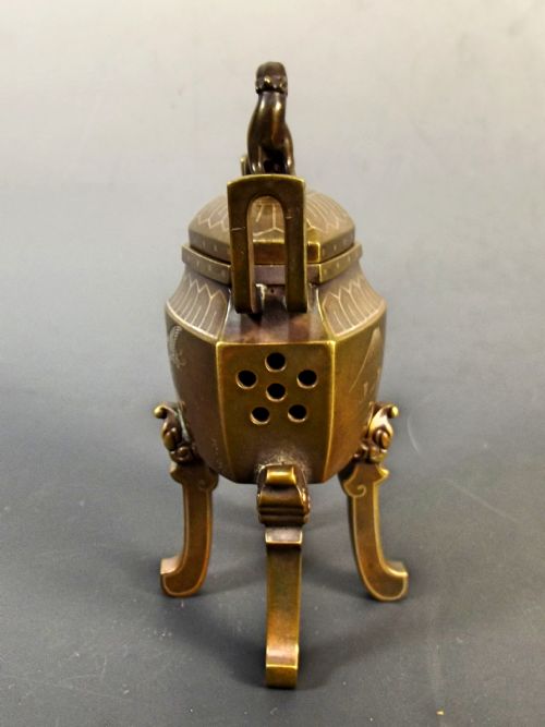JAPANESE MEIJI PERIOD INLAID BRONZE KORO BY NOGAWA - ADDITIONAL PHOTO 5