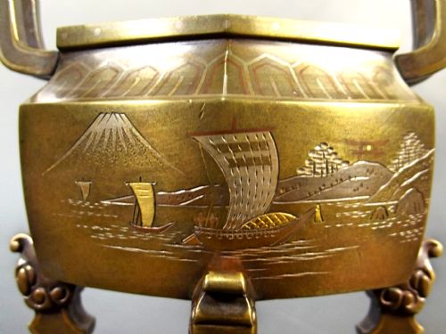 JAPANESE MEIJI PERIOD INLAID BRONZE KORO BY NOGAWA - ADDITIONAL PHOTO 6
