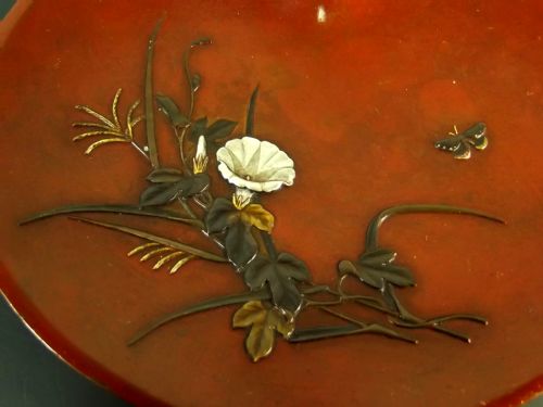 JAPANESE MEIJI PERIOD ONLAID MIXED METAL TRAY JOMI EISUKE - ADDITIONAL PHOTO 1