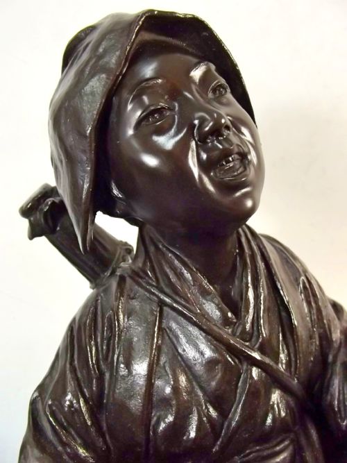 FINE JAPANESE MEIJI PERIOD TOKYO SCHOOL BRONZE SHAMISEN PLAYER OKIMONO - ADDITIONAL PHOTO 4