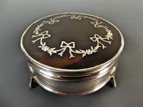 1918 english hallmarked silver tortoiseshell box - CATEGORY: ANTIQUE SILVER - DATED 1920