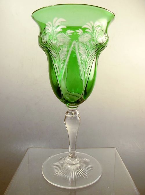 thomas webb intaglio cut ogee shaped green wine glass c1890 - CATEGORY: ANTIQUE GLASS - DATED 1890