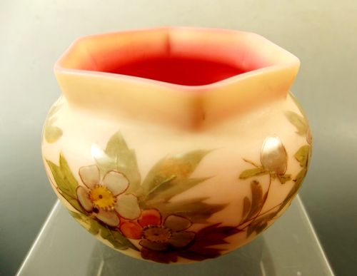 thomas webb hand painted burmese glass posy bowl c1890 - CATEGORY: ANTIQUE GLASS - DATED 1890