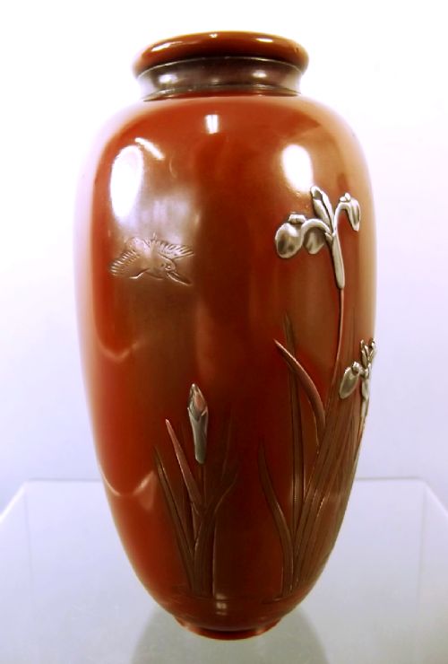 JAPANESE MEIJI PERIOD ONLAID BRONZE VASE BY JOMI EISUKE - ADDITIONAL PHOTO 1
