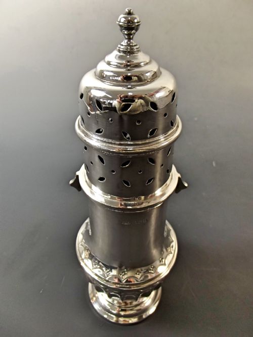 LARGE HALLMARKED SILVER SUGAR CASTER 1908 - ADDITIONAL PHOTO 1