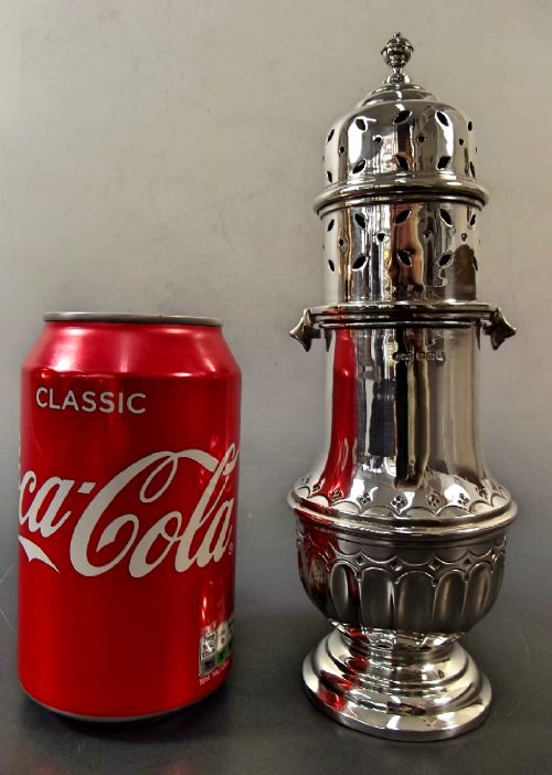 LARGE HALLMARKED SILVER SUGAR CASTER 1908 - ADDITIONAL PHOTO 6