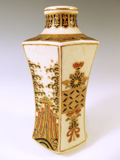 japanese meiji period imperial satsuma sixsided vase - CATEGORY: ANTIQUE VASES - DATED 1890