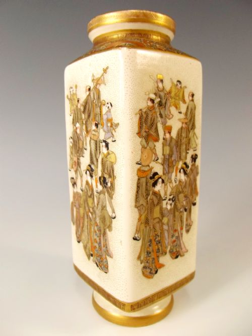 japanese satsuma meiji period foursided vase by kinkozan - CATEGORY: ANTIQUE VASES - DATED 1890