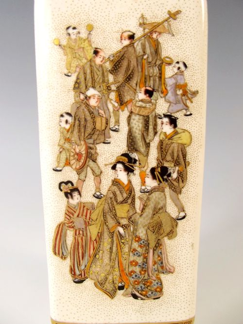 JAPANESE SATSUMA MEIJI PERIOD FOURSIDED VASE BY KINKOZAN - ADDITIONAL PHOTO 3