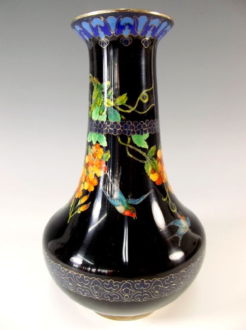 japanese cloisonne enamel bird vase meiji period - CATEGORY: ANTIQUE VASES - DATED 1910