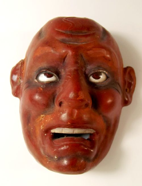 japanese meiji period lacquer noh mask with glass eyes - CATEGORY: ANTIQUE MISCELLANEOUS - DATED 1900