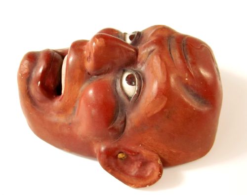 JAPANESE MEIJI PERIOD LACQUER NOH MASK WITH GLASS EYES - ADDITIONAL PHOTO 1