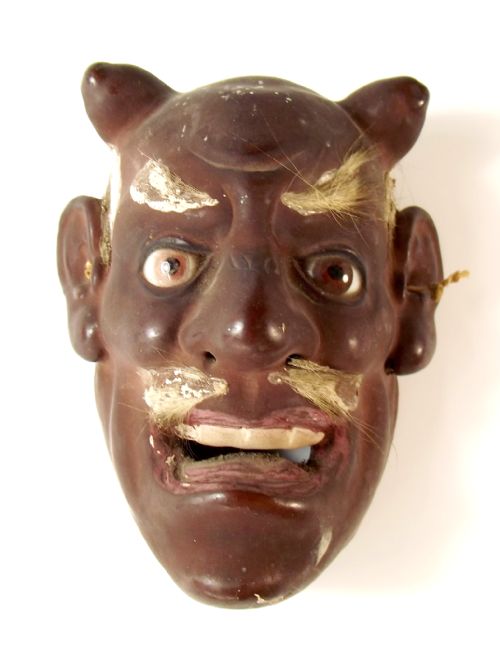 JAPANESE MEIJI PERIOD LACQUER ONI NOH MASK WITH GLASS EYES - ADDITIONAL PHOTO 1