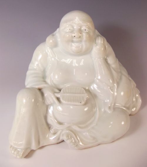 japanese meiji period blanc de chine hotei figurine - CATEGORY: ANTIQUE CERAMICS - DATED 1880
