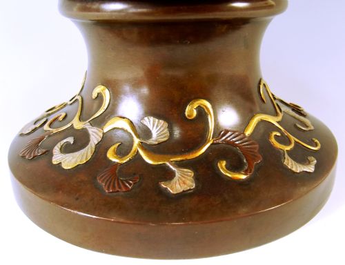 JAPANESE MEIJI PERIOD MIXED METAL ONLAID BRONZE KORO AND COVER - ADDITIONAL PHOTO 7